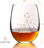 HOHY Pisces Stemless Wine Glass 20 Oz, Zodiac Pisces Mug, Golden, Constellation Tumbler, Astrology Gifts for Women Men