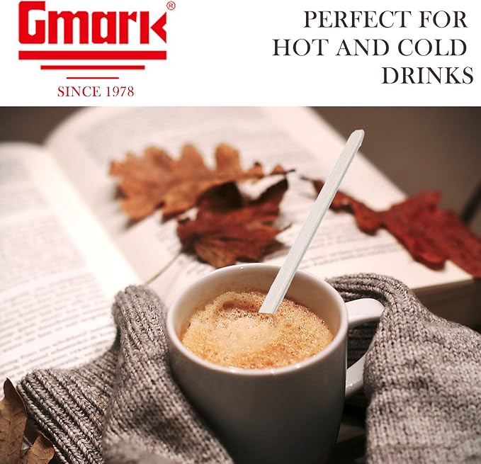Gmark Individually Wrapped 5.5" Coffee Stir Sticks (length 140mm, width 6mm, thick 1.3mm) - 500pc Round End, Eco Friendly Coffee Stirrers for Hot Drinks - Natural Birch GM1014A