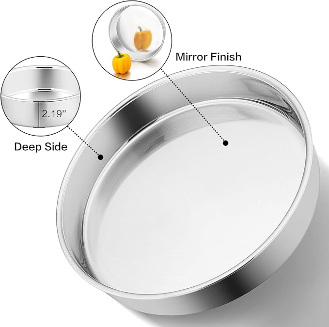 P&P CHEF Cake Pan Set of 4, Stainless Steel Baking Round Cake Pans Tins Bakeware for Birthday Wedding, Leak-proof & Easy Clean, Mirror Finish & Easy Releasing, 11 Inch