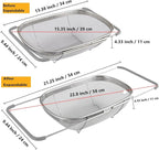 Over The Sink Colander, 6 Quarts Stainless Steel Oval Colander with Expandable Rubber Grip Handle, Fine Mesh Strainer Baskets Kitchen Colanders for Strain, Drain, Rinse Vegetables, Fruits, Grey