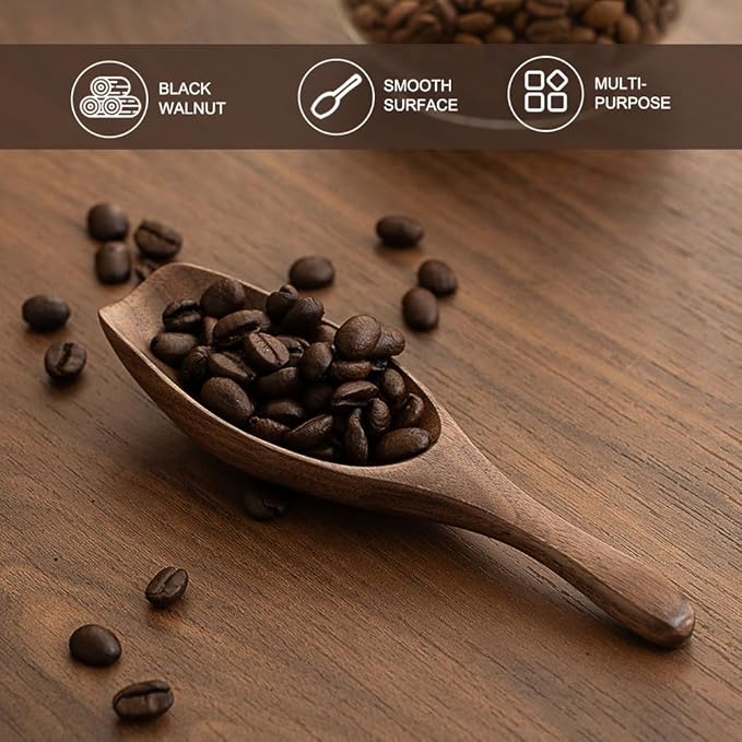 Black Walnut Coffee Scoop for Ground Coffee, Loose Tea & Bath Salts, 1 Tablespoon/15ml, Multi-Purpose Kitchen Scooping Tool for Jars, Canisters & Coffee Brewing Accessories(1pcs)