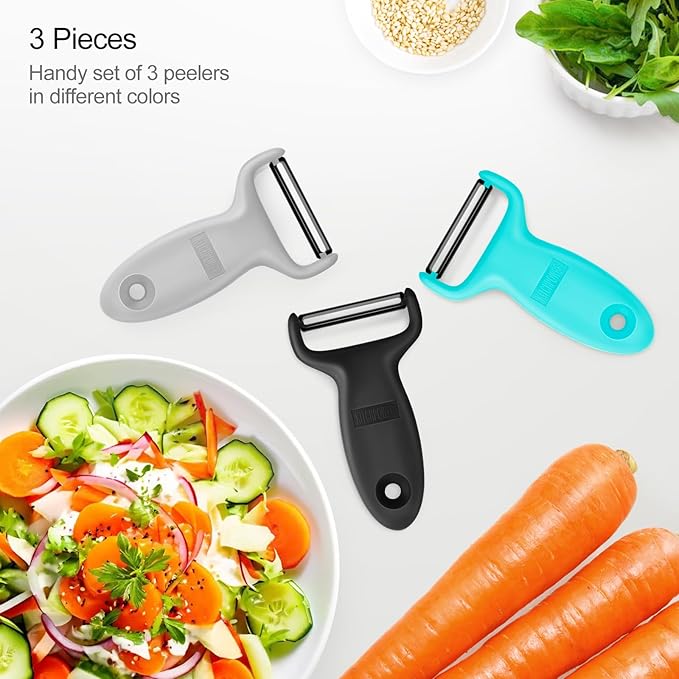 Potato Peeler, Vegetable Peelers for Kitchen, Carbon Steel Peeler 3-Pack Grey/Blue/Black