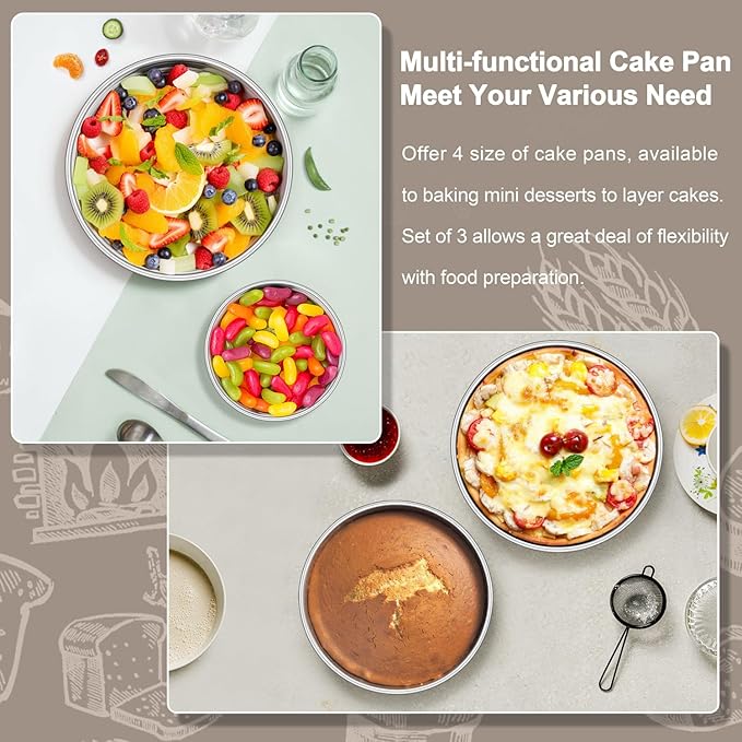 Homikit 6 Inch Round Cake Pan Set, Stainless Steel Small Baking Pans 3 Pack for Oven & Dishwasher, 2” Deep Small Nonstick Layer Cake Tins, Non-Toxic & Healthy