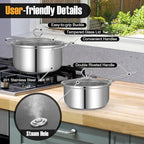 COSTWAY 12 Piece Stainless Steel Cookware Set, Pots and Pans Set with Stock Pot, Frying Pans, Saucepan, 6 Glass Lids, Induction Compatible, Kitchen Cookware Sets for Home, Silver (12 Piece)