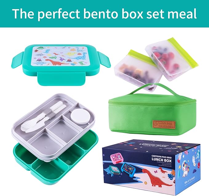 Leak-Proof, 8-Compartment Bento-Style Kids Lunch Box - Ideal Portion Sizes for Ages 6+, Durale, Drop-Proof, Dishwasher Safe, & Made with BPA-Free Materials(Green)