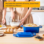 Velaze 3.6QT Dutch Oven for Bread Baking,Oval Cast Iron Enameled Bread Oven Pan with Lid and Offset Handles,Oven Safe to 500°F for Homemade Sourdough Bread(Blue)