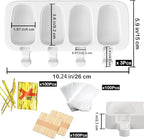 3pcs Large Silicone Popsicle Molds Set,BZIDII 4 Cavities Cake Pop Molds,Oval Ice Cream Bar Mold Ice Pop Cakesicle Molds Silicone with 100 Wooden Sticks & 100 Bags &100 Twist Ties(White)