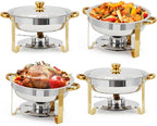 Garvee 4 Pack Chafing Dishes for Buffet, 5 QT Round Buffet Servers and Food Warmer Set with Lid, Stainless Steel Chafers for Catering Parties Wedding Banquet, Gold