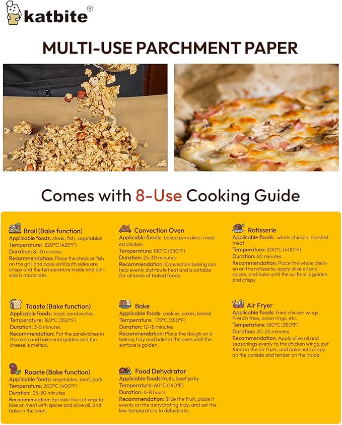 Katbite Air Fryer Disposable Paper Liners 100 Pcs, 9x11 Inch, Oil Resistant & Easy Clean, Non-stick Rectangular Paper Sheets Basket Liner for Toaster Oven Xl Air Fryer