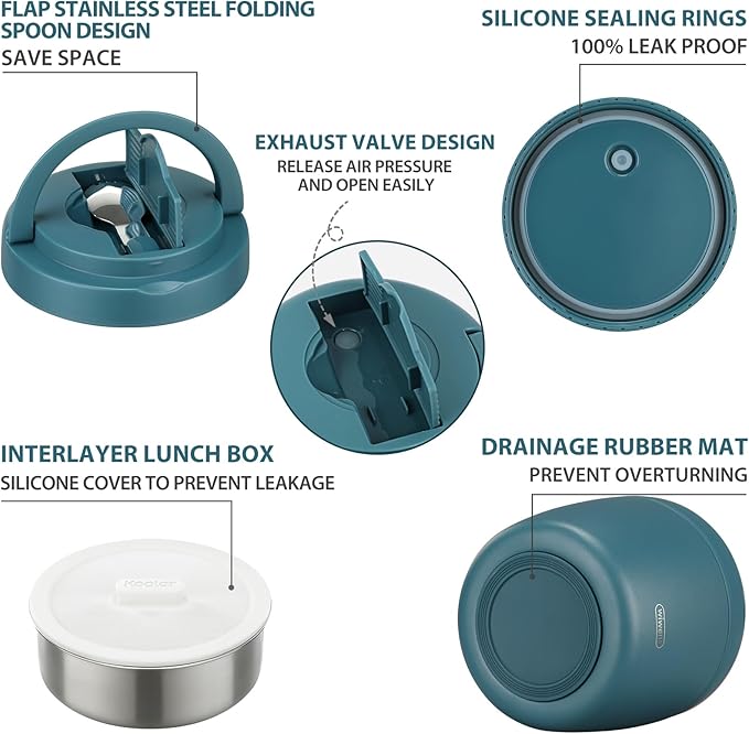 Thermo Food Jar for Hot Food Adults 32OZ Soup Thermo Lunch Containers Wide Mouth Vacuum Insulated Stainless Steel Leakproof Bento Box with Spoon (lake blue)