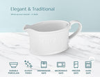 Kook Ceramic Gravy Boat, Serving Dispenser, Porcelain Pitcher for Sauces, Dressings and Creamer, Large Handle, Microwave and Dishwasher Safe, 18 oz, White