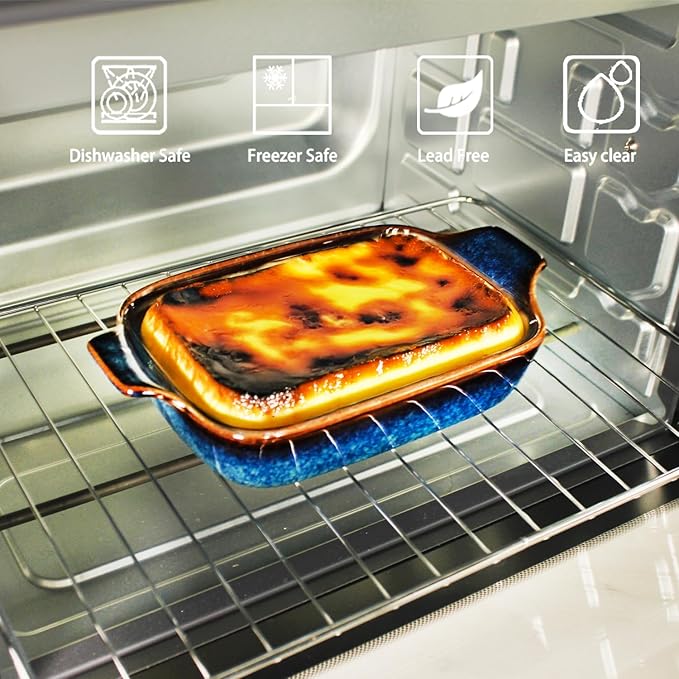 Ceramics Au Gratin baking Dishes Set of 2, Baking Tray Bake ware, 12.3 oz Ramekins, for Pie Pan, Appetizer, Tart, Dessert, Quiche, Oven Small dish, individual dishes, Rectangular 9 Inch