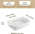 MALACASA 4.4 QT Baking Dish with Rack, 9x13 Large Casserole Dish for Oven, Ceramic Baking Pan with Rack, Rectangular Lasagna Pan Deep with Handles for Baking, Durable Microwave Oven Safe, White