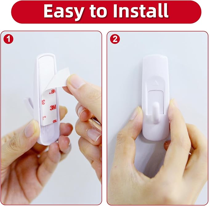 30 Medium Hooks for Hanging, 34 Adhesive Wall Strips no Damage Heavy Duty, Sticky Utility for Door，Key，Bathroom Towel，Coat