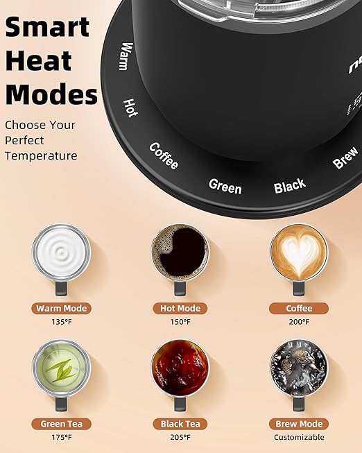Nuwave Smart Heated Coffee Mug Rechargeable, 16oz Self Heating Temperature Control Mug with LED Display, Custom Brew Modes, Double-Wall Vacuum Insulation, 5-Hour Battery Life, Auto Shut-Off