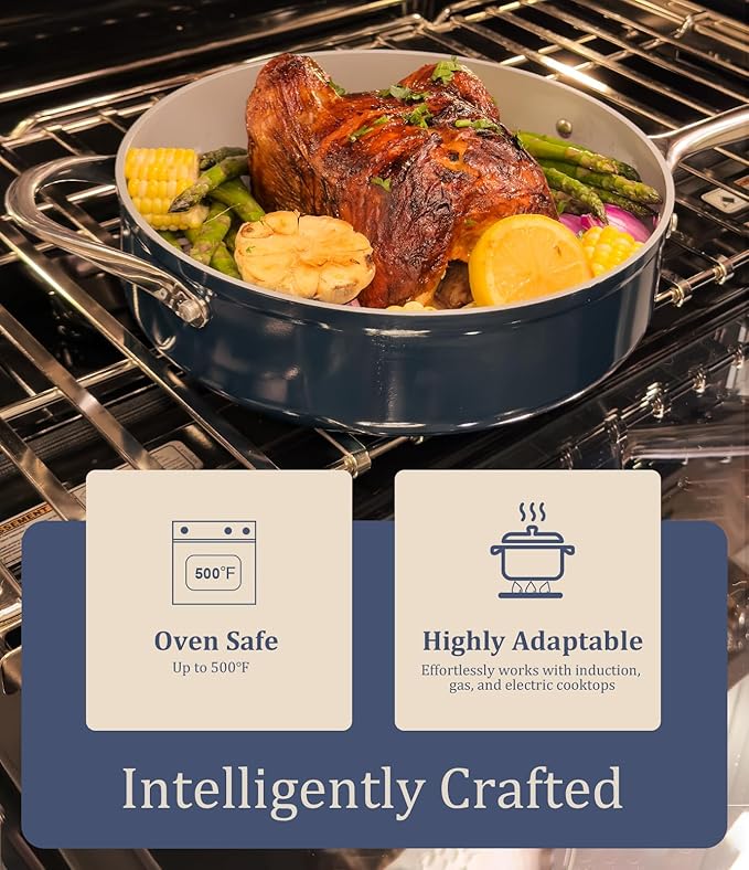 3.5qt Nonstick Ceramic Sauce Pan with Lid (8.19") Even Heat Distribution, Non Toxic & PFAS Free Healthy Cooking Pot for All Stovetops (Induction/Gas/Electric), Oven Safe 500°F, Fusion Red