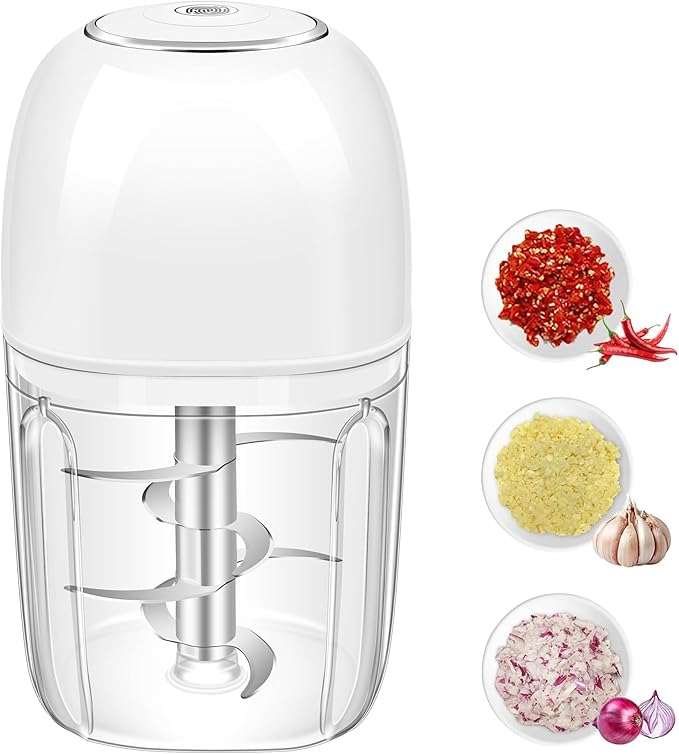 450ML Electric Garlic Chopper, Mini Portable Food Processor, Garlic Grinder Masher for Onion, Ginger, Chili, Fruit, Vegetable, Meat