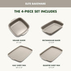 GreenPan Premiere Ovenware Healthy Ceramic Nonstick 4 Piece Bakeware Set, PFAS-Free, Rectangular, Square, Quarter, Half Sheet Baking Pans, Warp-Free, Oven & Broiler Safe 600F, Dishwasher Safe, Taupe