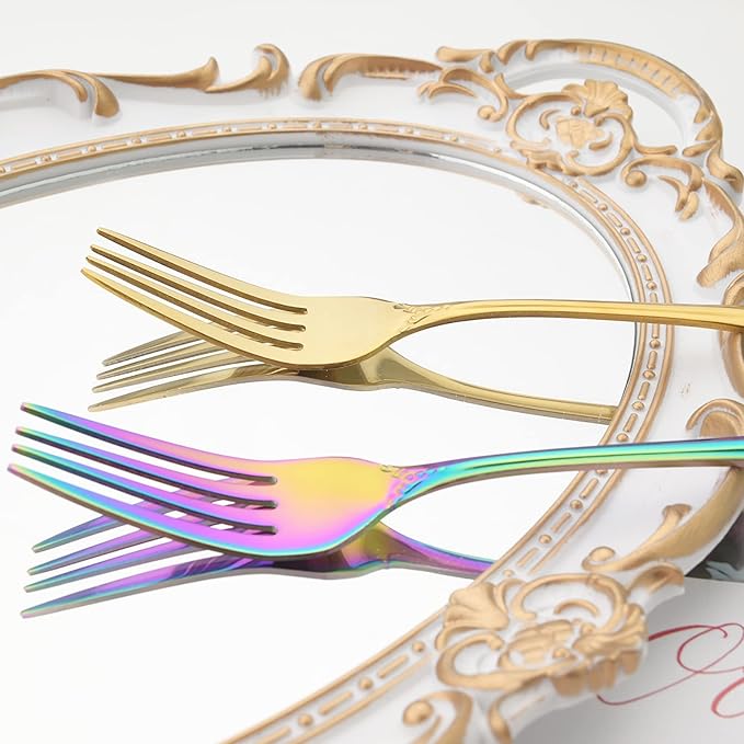 Royal 24-piece Rainbow Silverware Dinnerware, 18/10 Stainless Steel Luxury Flatware Service For 6 Include Knives/Forks/Spoons/Teaspoons, Mirror Polished Dishwasher Safe