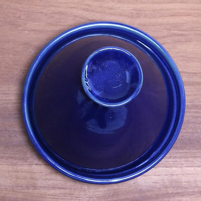 NOVICA Artisan Handcrafted Ceramic Mini Tagine Royal Blue from Bali Indonesia Tableware Serveware Serving Plates [5.5in H x 6in Diam.] ' Blue Francis'