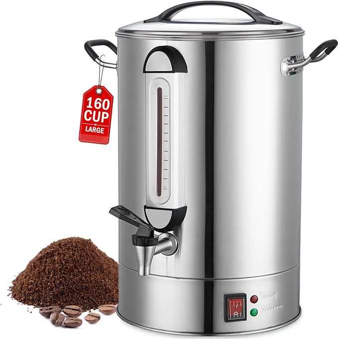 Commercial Coffee Urn 24L 160Cup Stainless Steel Quick Brew Hot Dispenser for Catering, Commercial Grade Large Capacity Coffee Maker For Meeting Rooms, Church, School, Stainless Steel