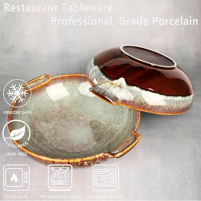 Round Casserole Dish, 2.5 Qt Ceramic Au gratin Baking Dish, Baking Pan with Handles or for mixing, salad, pasta bowl, Best gift for those who love baking, Microwave, Oven safe