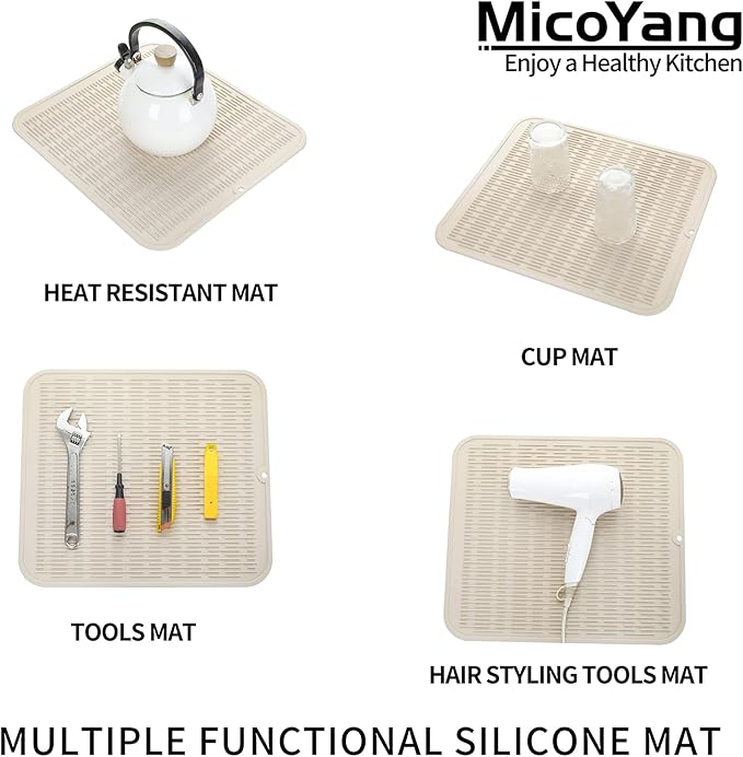 Silicone Dish Drying Mat for Multiple Usage,Easy clean,Eco-friendly,Heat-resistant Silicone Mat for Kitchen Counter or Sink,Refrigerator or Drawer Liner Tapioca 2XL 24 inches x 18 inches