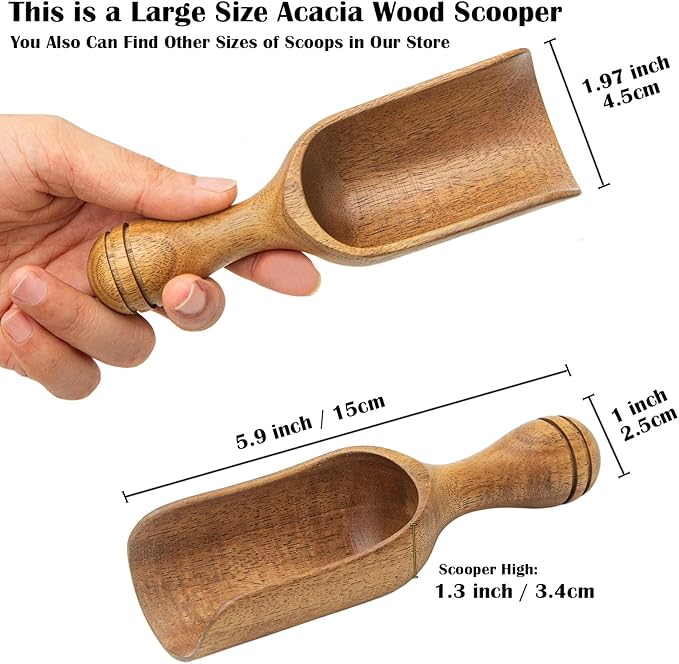 Big Coffee Scoops Shovel,Large Ground Coffee Scoop 3PCS Large Wooden Scoops for Jars 5.9″ Acacia Measuring Spoons for Coffee, Kitchen Scoop for Tea,Coffee, Powder, Bath Salts,Laundry -Multifunctional