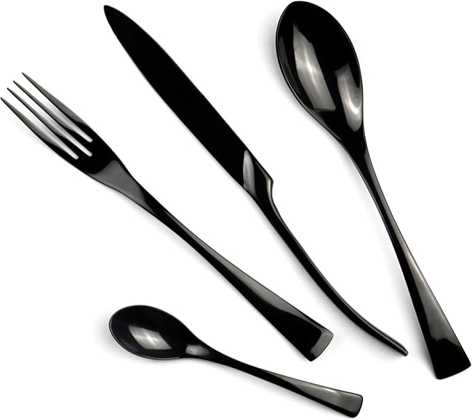 20-Piece 18/10 Stainless Steel Flatware Set Mirror Polishing Black, Serive for 4