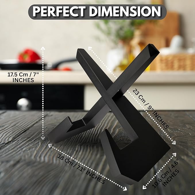 Cookbook Stand for Kitchen, Recipe Book Holder for Kitchen Counter, Wooden Cookbook Holder, Rustic Cook Book Holder Stand - Black