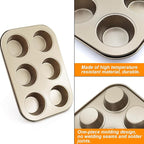 2 Packs Round Muffin Baking Pan, Premium Steel Muffin Pan for Baking, Nonstick Cupcake Tin Cheesecake Pans, Bakeware Muffin Top Pan (6 Cups, Golden)