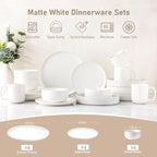LERATIO Stoneware Dinnerware Sets for 4,Handcarft Ceramic Plates and Bowls Sets,Chip and Scratch Resistant Dishes, Dishwasher & Microwave Safe, Oven safe,Reactive Glaze-White