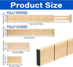 6 Pack Bamboo Drawer Dividers with 12 Inserts Expandable Adjustable 17" to 22" Drawer Organizers Separators for Kitchen, Bedroom, Home, Clothes, Dressers, Office