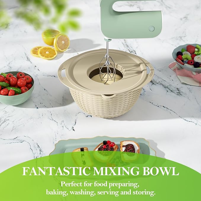 4-1 Colander with Bowl Set - Rotatable Strainers for Kitchen, Food Strainers and Colanders, Funny Presents for Women, Fruit Cleaner, Veggie Wash, Aesthetic Kitchen Gadget Essentials - Beige