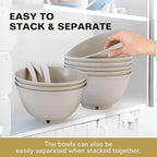 34 Oz Large Cereal Bowls, Unbreakable Wheat Straw Dinnerware Sets with Spoons, White Plastic Soup Bowls Reusable Microwave Dishwasher Safe Set of 6 for Kitchen RV Salad Ramen Ice Cream, Beige