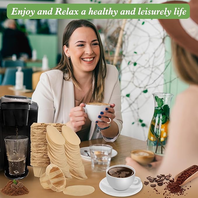 Aussen Disposable Coffee Paper Filters Replacement Kerig Filter Fit All Keurig Single Serve Filter Brands Compatible with Reusable Single Serve Pods Keurig Coffee Maker (Natural with Lid, 200pcs)