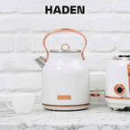 Haden Heritage 1.7 Liter Stainless Steel Electric Kettle, Hot Water Kettle with 360-Degree Base and Auto Shutoff, Ivory & Copper