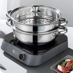 Steamer Pot for Cooking 11-inch Steam Pots with Lid, Multipurpose Steam Pot Stainless Steel Steaming Pot Cookware with Handle for Vegetable, Stews, Pasta, Dumpling, Sauce, Food (3 Tier)