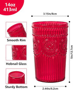 Ciaell 12 Pack Romantic Plastic Water Glasses - 14 Oz Red Vintage Drinking Glasses, Embossed Ribbed Plastic Cups, Textured Striped Set for Juice, Beverages, Beer, Cocktail, Christmas