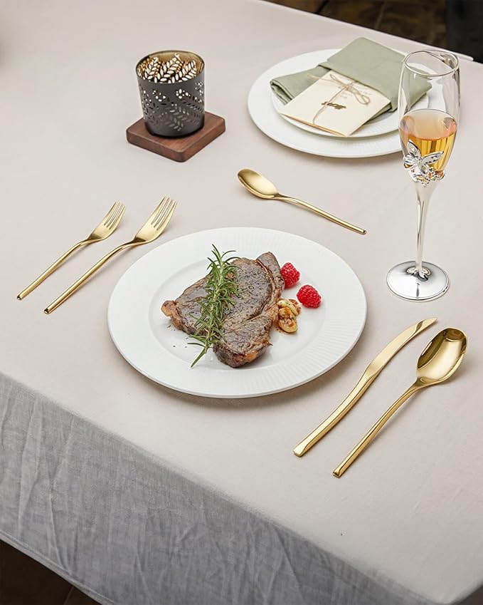 Lemeya 40-Piece Gold Silverware Set for 8,Modern 18/10 Stainless Steel Flatware Set,Luxury Cutlery Set,Unique Utensils Set for Restaurant,Spoons and Forks Set,Mirror Polished,Dishwasher Safe