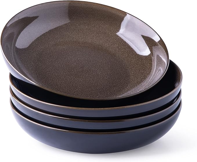 LERATIO Pasta Bowls,Ceramic 38oz Pasta Bowls,9.0" Reactive Glaze Pasta Bowl Set of 4,Microwave & Dishwasher,Oven Safe,Large Wide Serving Bowls for Salad, Dessert, Pizza,Scratch Resistant-Chestnut