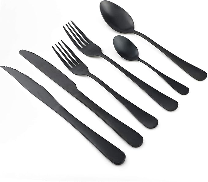 24-Piece Stainless Steel Flatware Set, Matte Black Finish, Service for 4