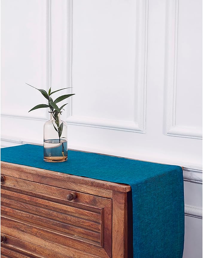 Solino Home Linen Table Runner 36 Inches - 100% Pure Linen Chambray Teal Table Runner 14 x 36 Inch Ideal for Dresser and Coffee Tables - Athena