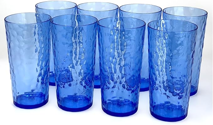 Yalin 24-Ounce Plastic Tumbler Acrylic Drinking Glasses, Reusable Plastic Cups, Stackable, BPA-Free, Shatter Proof, Dishwasher Safe, Set of 8 (Blue)