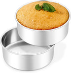 Leonyo 6 Inch Cake Pans, Stainless Steel Round Cake Baking Pans Set of 2, 6” x 3” Deep Baking Tins for Even Heating, Non Toxic & Healthy, Heavy-Duty, Dishwasher Safe