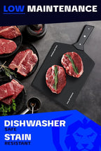 Dalstrong Cutting & Serving Board-Giftable Black Wood-Fibre Cutting Board-Non-Slip Feet-The Infinity Series-G10 Handle-Obsidian Black-Medium Size (9" x 11")