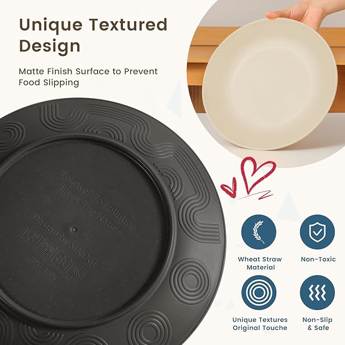 Homienly Kitchen Wheat Straw Dinnerware Set 40 PCS - Dinner Plates, Cereal Bowls, Wheat Straw Cups Set, Microwave and Dishwasher Safe Dishes Set, Unbreakable Dish Set for Party, Outdoor(Grey Stone)