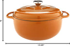 Lodge 6 Quart Enameled Cast Iron Dutch Oven with Lid – Dual Handles – Oven Safe up to 500° F or on Stovetop - Use to Marinate, Cook, Bake, Refrigerate and Serve – Apricot