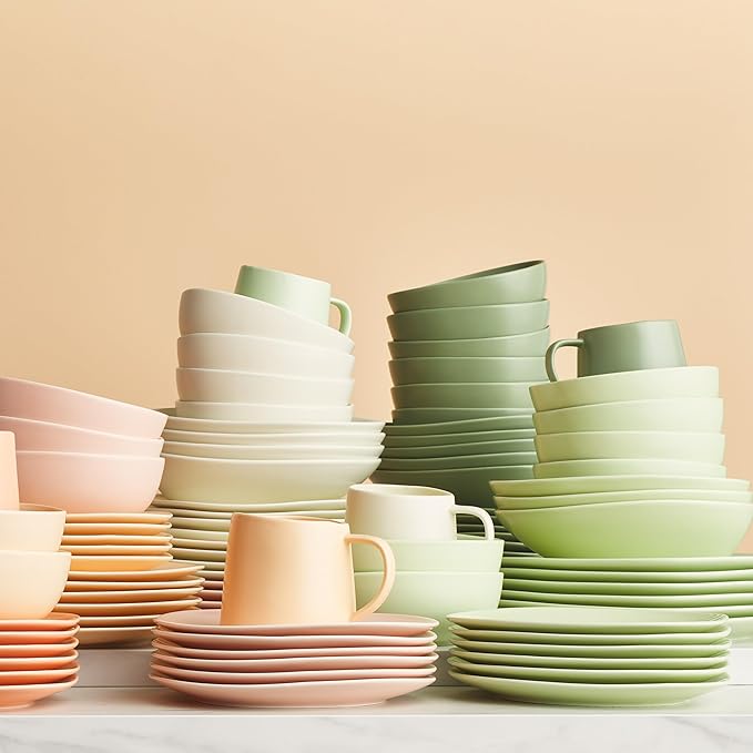 Stone Lain Delilah 6-inch Bowl 6-Piece Dish Set, Porcelain, Honeydew