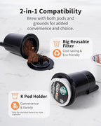 Hot & Iced Coffee Maker with Bold Setting, Single Serve Coffee Maker for K Cup and Grounds, 6-14 Oz Brew Sizes, 50 Oz Removable Water Tank, One Cup Coffee Machine with Reusable Filter, Grey